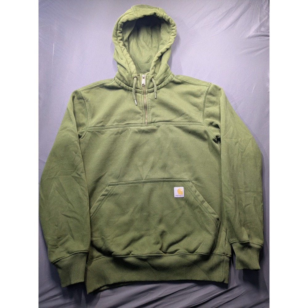 Carhartt Rain Defender Hoodie Mens Small Green Quarter Zip Sweatshirt TS0617-M